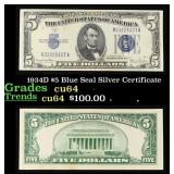 1934D $5 Blue Seal Silver Certificate Grades Choic