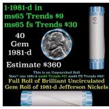 BU Shotgun Jefferson 5c roll, 1981-d 40 pcs Bank $