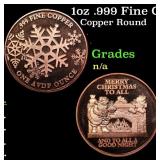 1oz .999 Fine Copper Bullion Round - Merry Christm