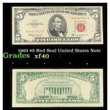 1963 $5 Red Seal United States Note Grades xf