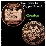 1oz .999 Fine Copper Bullion Round - Merry Chirstm