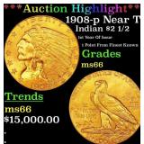 *Highlight* 1908-p Gold Indian Quarter Eagle Near