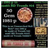 BU Shotgun Lincoln 1c roll, 1981-p 50 pcs Bank Wra