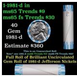 BU Shotgun Jefferson 5c roll, 1981-d 40 pcs Bank $