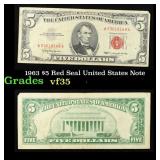 1963 $5 Red Seal United States Note Grades vf++