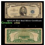 1953A $5 Blue Seal Silver Certificate Grades vf++