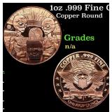 1oz .999 Fine Copper Bullion Round - We