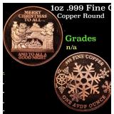 1oz .999 Fine Copper Bullion Round - Merry Chirstm