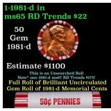 BU Shotgun Lincoln 1c roll, 1981-d 50 pcs Bank Wra