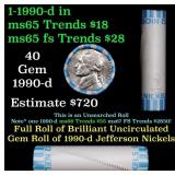 BU Shotgun Jefferson 5c roll, 1990-d 40 pcs Bank $