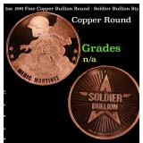 1oz .999 Fine Copper Bullion Round - Soldier Bulli