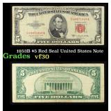 1953B $5 Red Seal United States Note Grades vf++