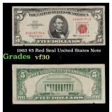 1963 $5 Red Seal United States Note Grades vf++