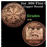 1oz .999 Fine Copper Bullion Round - Merry Christm