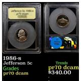 1986-s Proof Jefferson Nickel 5c GEM++ Proof Deep