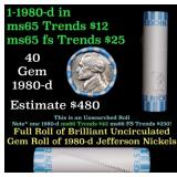 BU Shotgun Jefferson 5c roll, 1980-d 40 pcs Bank $