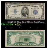1934C $5 Blue Seal Silver Certificate Grades vf++