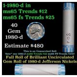 BU Shotgun Jefferson 5c roll, 1980-d 40 pcs Bank $
