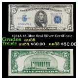 1934A $5 Blue Seal Silver Certificate Grades Choic
