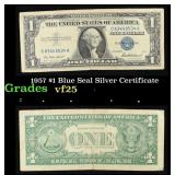 1957 $1 Blue Seal Silver Certificate Grades vf+