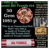 BU Shotgun Lincoln 1c roll, 1981-p 50 pcs Bank Wra