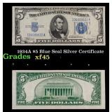 1934A $5 Blue Seal Silver Certificate Grades xf+
