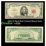 1963 $5 Red Seal United States Note Grades vf++