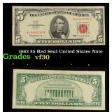 1963 $5 Red Seal United States Note Grades vf++