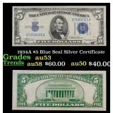 1934A $5 Blue Seal Silver Certificate Grades Selec