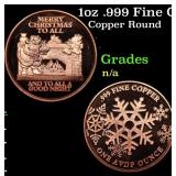 1oz .999 Fine Copper Bullion Round - Merry Chirstm