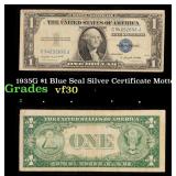1935G No Motto $1 Blue Seal Silver Certificate Gra