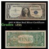 1957 $1 Blue Seal Silver Certificate Grades vf++