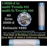 BU Shotgun Jefferson 5c roll, 2000-d 40 pcs Bank $