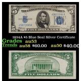 1934A $5 Blue Seal Silver Certificate Grades Selec