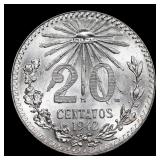 1942 Mexico 20 Centavos Silver KM# 438 Grades GEM+
