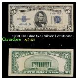 1934C $5 Blue Seal Silver Certificate Grades xf+