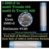 BU Shotgun Jefferson 5c roll, 1990-d 40 pcs Bank $