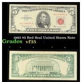 1963 $5 Red Seal United States Note Grades vf++