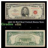1963 $5 Red Seal United States Note Grades vf++
