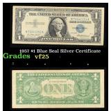1957 $1 Blue Seal Silver Certificate Grades vf+