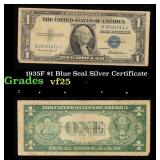 1935F $1 Blue Seal Silver Certificate Grades vf+