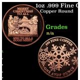 1oz .999 Fine Copper Bullion Round - Merry Chirstm