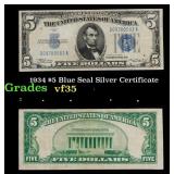 1934 $5 Blue Seal Silver Certificate Grades vf++