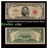 1953B $5 Red Seal United States Note Grades vf++