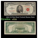 1963 $5 Red Seal United States Note Grades vf++