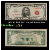 1963 $5 Red Seal United States Note Grades vf++