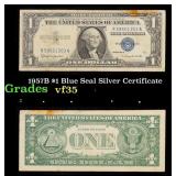 1957B $1 Blue Seal Silver Certificate Grades vf++
