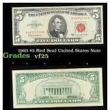 1963 $5 Red Seal United States Note Grades vf+