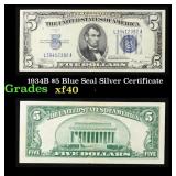 1934B $5 Blue Seal Silver Certificate Grades xf
