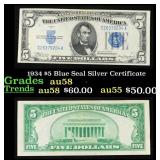 1934 $5 Blue Seal Silver Certificate Grades Choice